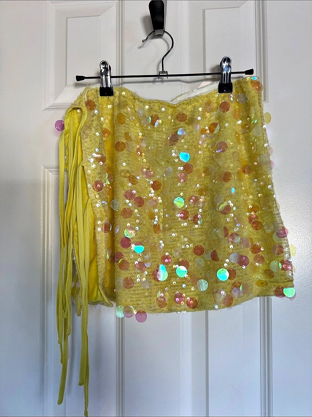 Yellow Sequin Fringe Mini Skirt Like New